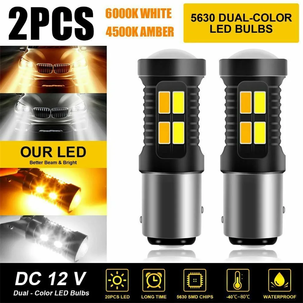 

2Pcs Dual Color 1157 LED White/Amber DRL 12V 6000K Car Tail Bulb Brake Lights Reverse Lamp Daytime Running Signal Lights