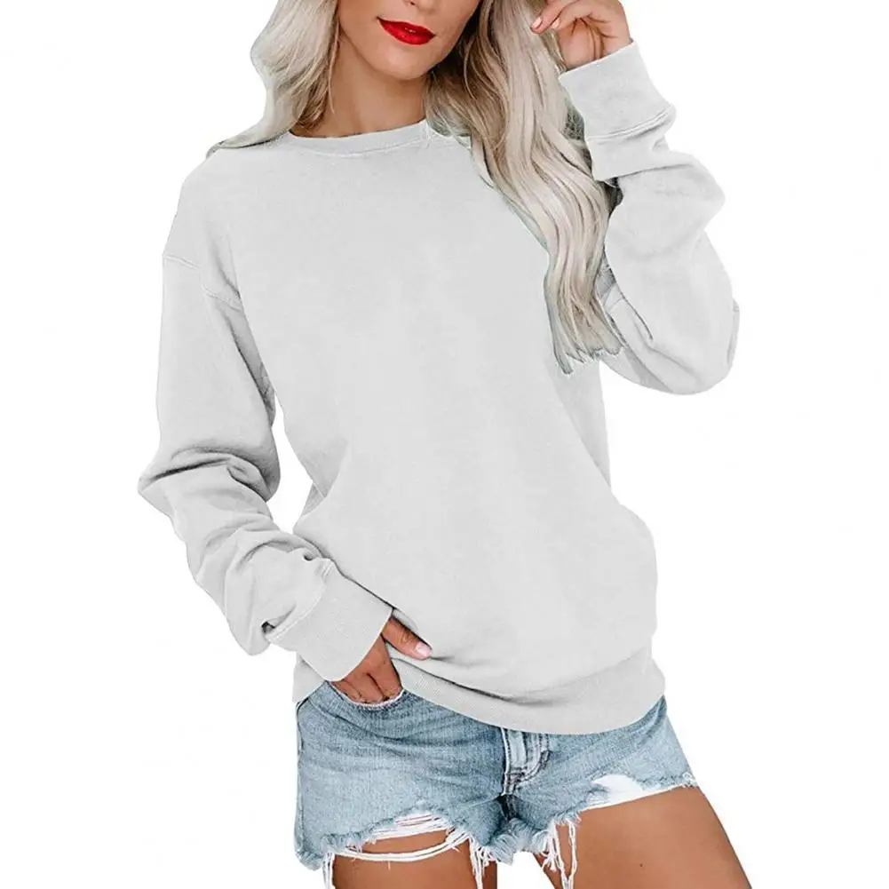 

Women Blouse O-Neck Solid Color Long Sleeve Shrink Resistant Loose Fit Pullover Top Ladies Shirts Autumn