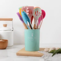 12pcs colorful silicone kitchenware cooking utensils set wooden handle non stick spatula ladle shovel egg beaters kitchen tools