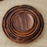 round solid wood tray tableware sets trinket dish set sushi fruit tea tray dessert plates acacia wooden dinner breakfast plates