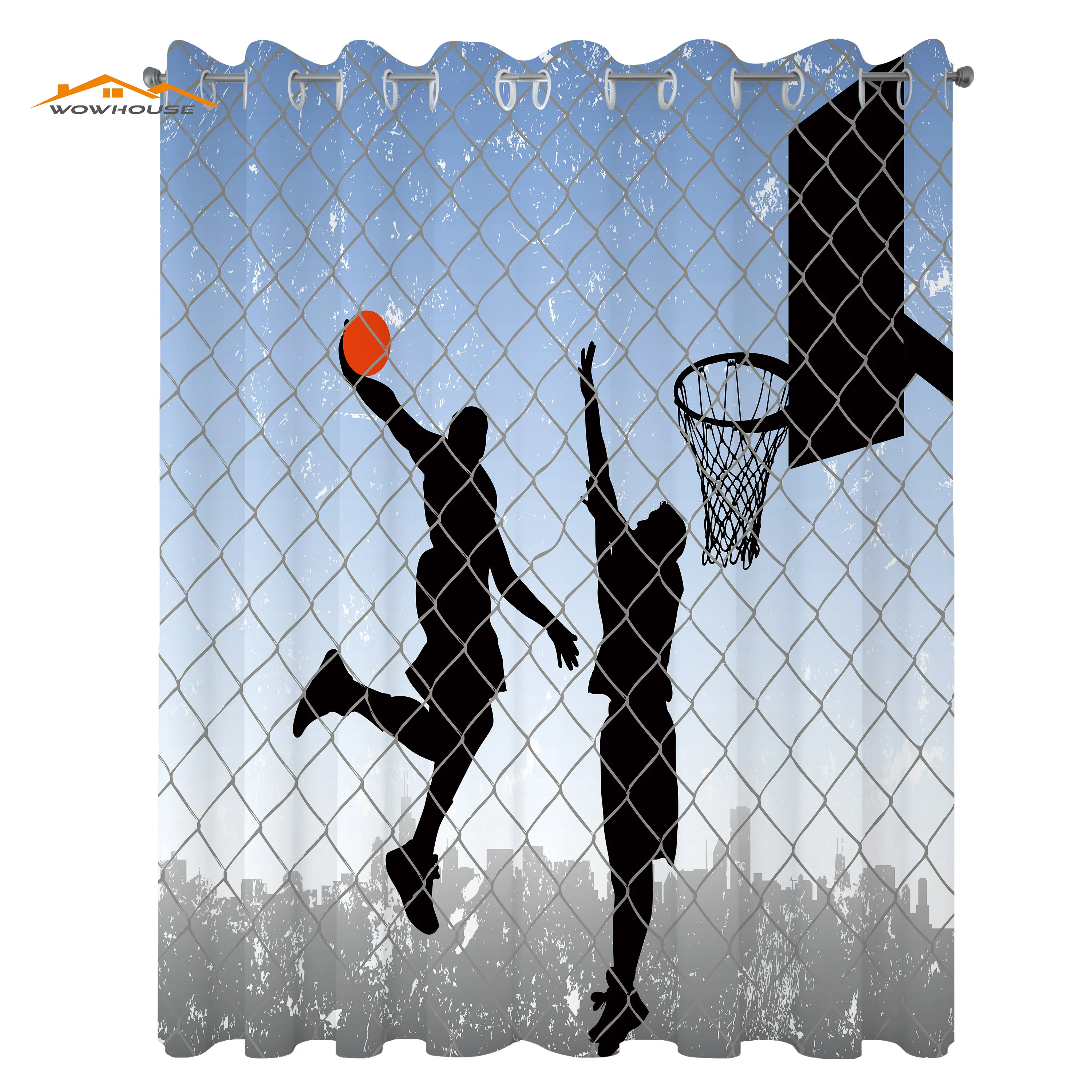 Спортивные занавески баскетбол на улице Тема 2 игрока гранж поврежденный фон для