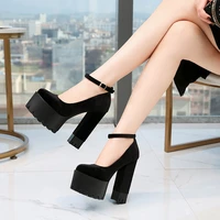 15cm super high heel model women shoes thick heel platform cheongsam catwalk show ankle strap pumps shoes for woman black g0076