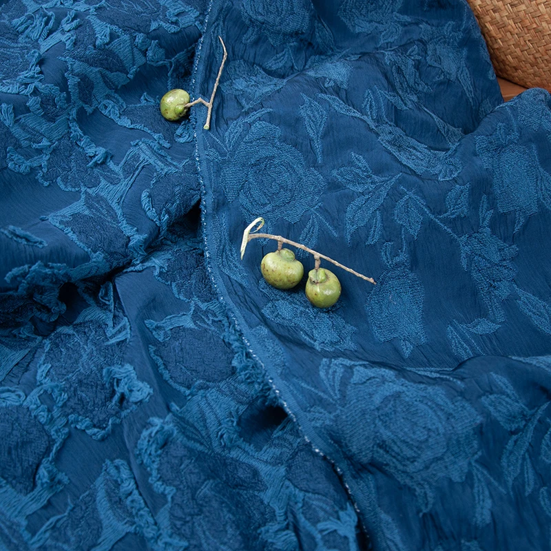 

High quality Bright silk flax cotton material fabric Rose jacquard tissu Top dress cheongsam fabric