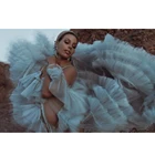 Романтичные небесно-голубые многоярусные длинные женские халаты с оборками для беременных, фотосессии, платья для беременных, летнее Прозрачное платье