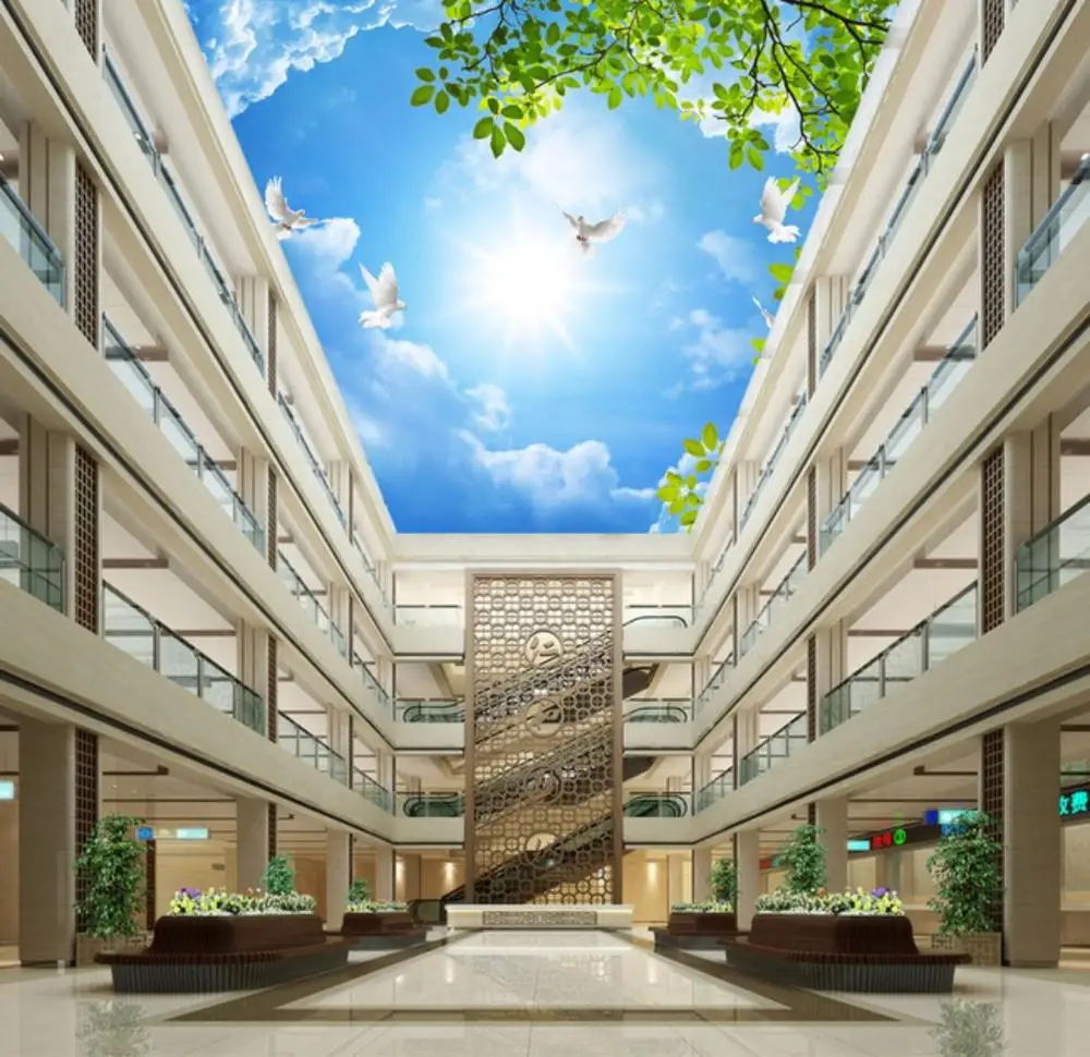 Обои для стен 3 d гостиной 3d потолки зеленое дерево облако потолок Фреска |