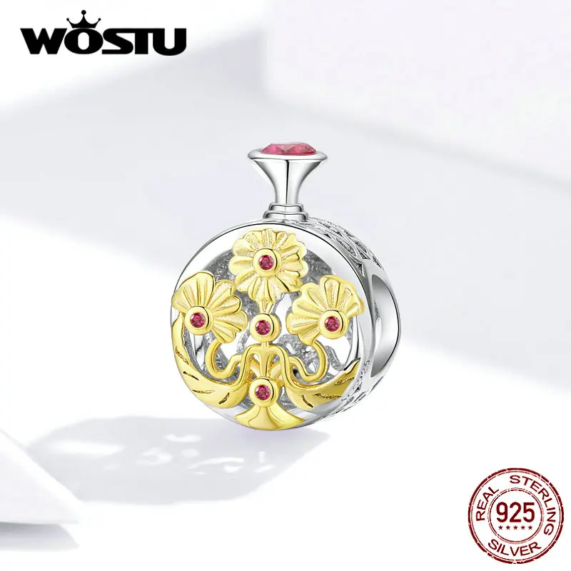 WOSTU, настоящее 925 пробы, Серебряный флакон духов, амулеты, желтые, эмалированные бусины, подходят к оригинальному браслету, кулон, модное ювелирное изделие CQC1390