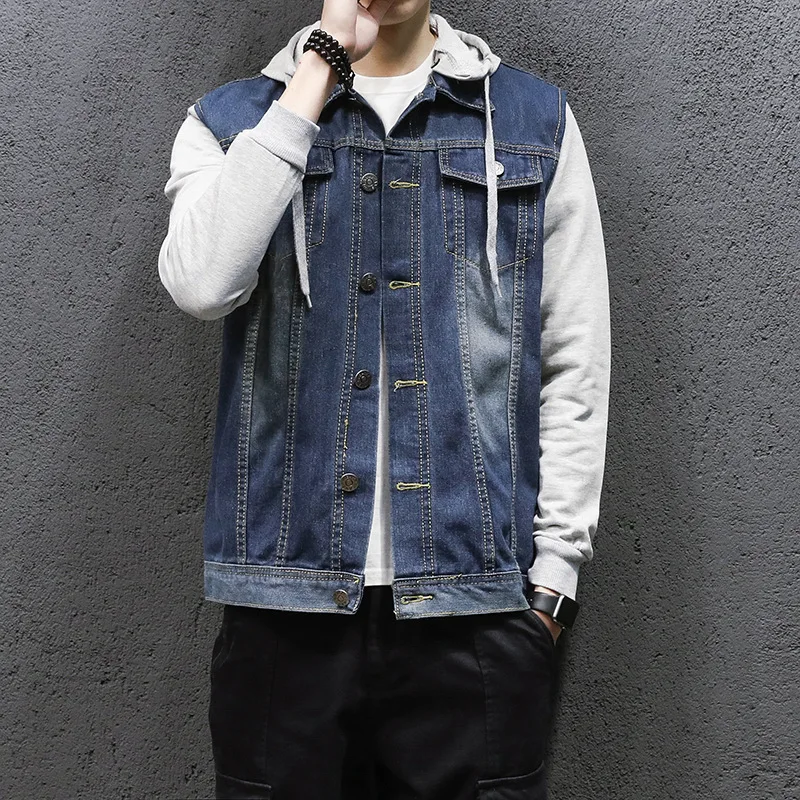

New Denim Jacket Men Hooded Sportswear Outdoors Casual Fashion Jeans Jackets Hoodies Cowboy Mens Jacket and Coat oversize 5XL