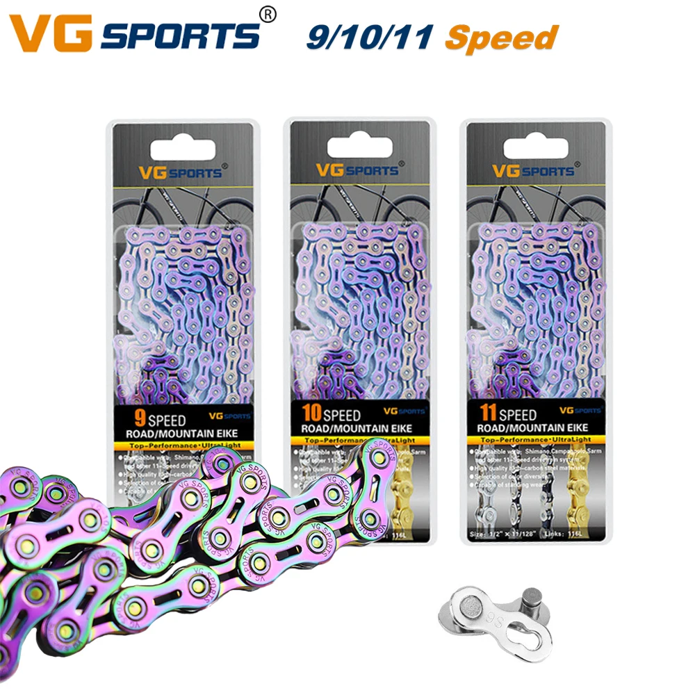 

VG Sports 9 10 11 speed MTB Bicycle colorful chain bike chain half hollow mountain road bike chains 9 10 11S ultralight 116L