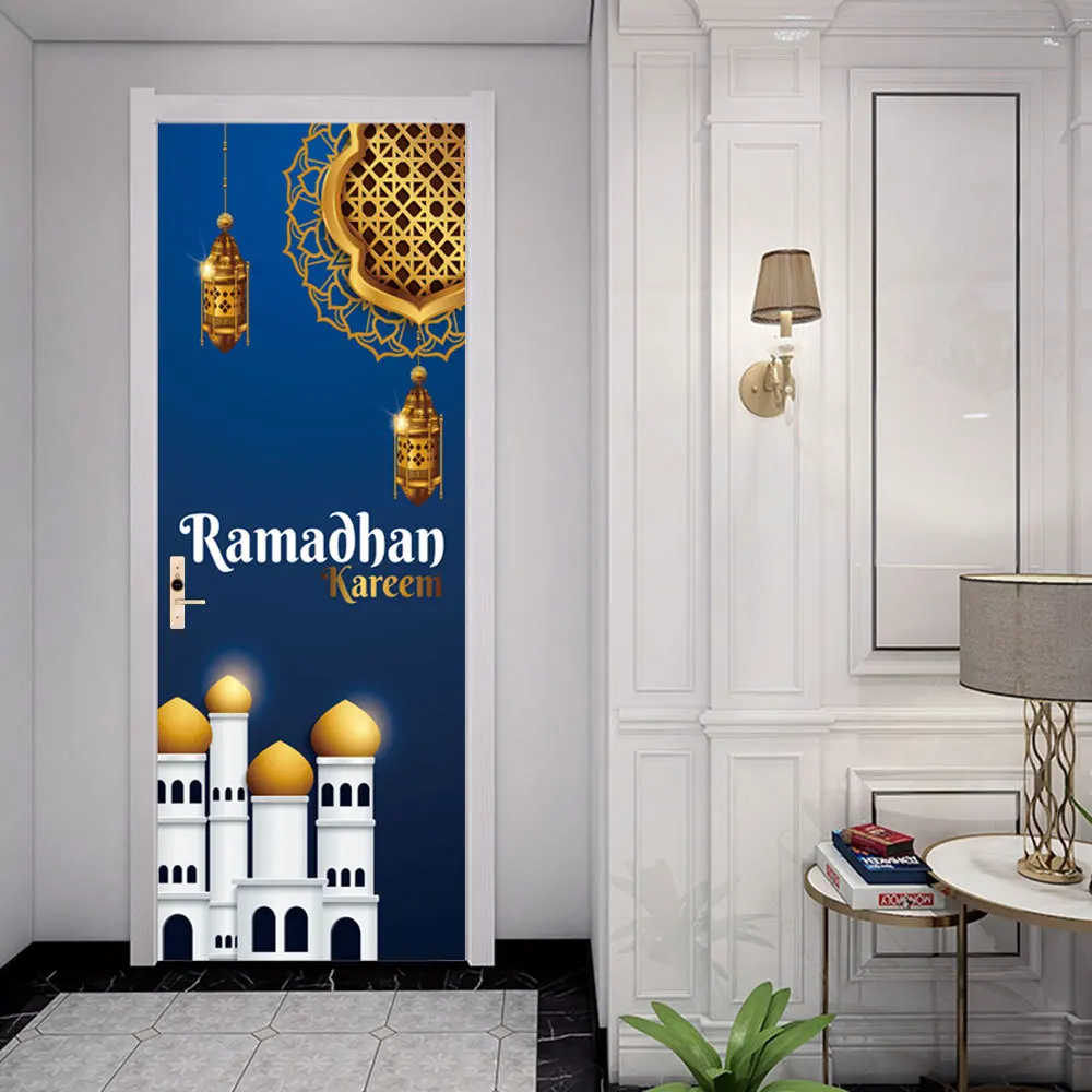 

Mu Muslim New Eid Al-Fitr Door Decoration Wall Stickers Self-adhesive Update Home Decoration 3D Murals
