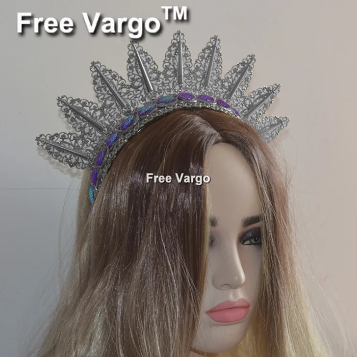 Holographic Burning Man Gold Bridal Tiara Headdress Crown Spiked Head Pieces Rave Stage Dancer Dj Singer Wear Hat Costumes - Цвет: Серебристый