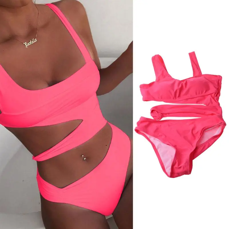 Женское сексуальное слитное бикини с асимметричным вырезом на талии купальник