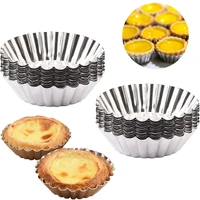 10pcs nonstick ripple egg tart mold flower shape reusable cupcake cookie pudding mould makers muffin baking cup tartlets pans