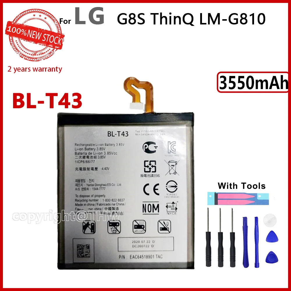 

100% Genuine BL-T43 New Battery For LG G8S ThinQ LM-G810 3550mAh Mobile Phone Original High Quality Batteries With Gift Tools