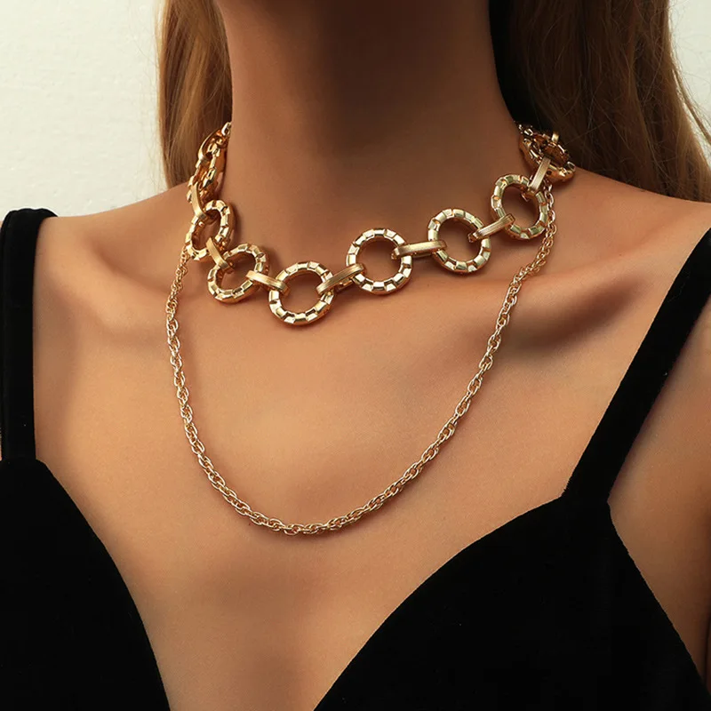 

ORNAPEADIA 2021 New Popular Hip-hop Pendant Necklaces for Women Zinc Alloy Geometric Ring Pendant Chain Necklaces Wholesale