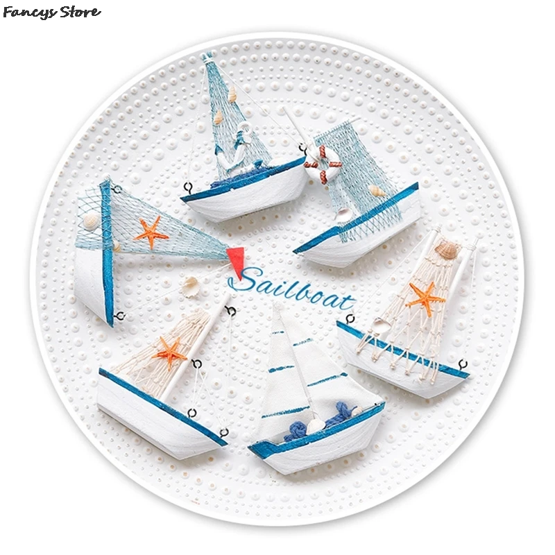 

Boy Gift Blue Sailboat Decoration Desktop Fish Tank Ornaments Nordic Wind Creative Boat Cute Gift For Boyfriend Shell