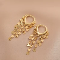 gold sequins pendant hoop earrings handmade statement small coin long tassel earring simple earring stylish jewelry wholesale