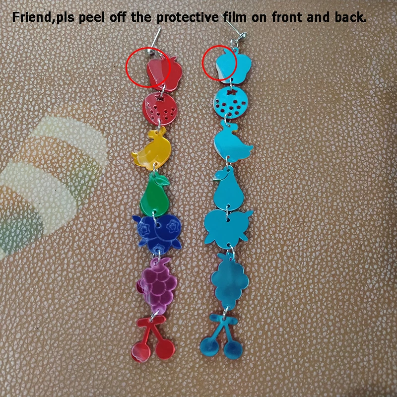 

Donarsei Cute Long Fruits Acrylic Earrings For Women Creative Pear Apple Pomegranate Cherry Banana Blueberry Drop Earrings