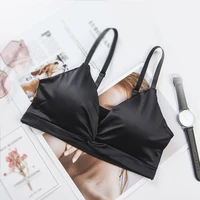 sexy crop top women satin silk camis bralette beauty back lace tube top strap padded bra french style cross triangle cup bra hot