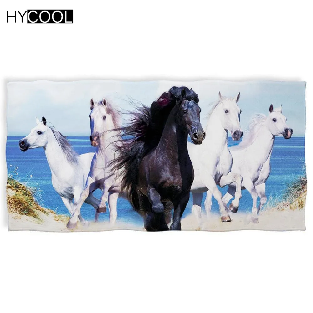 

Fashion Soft Beach Bathroom Bathing Towels Running Horse Printing Animal Designs Microfiber Quick Dry Swim Face Hair Toallas