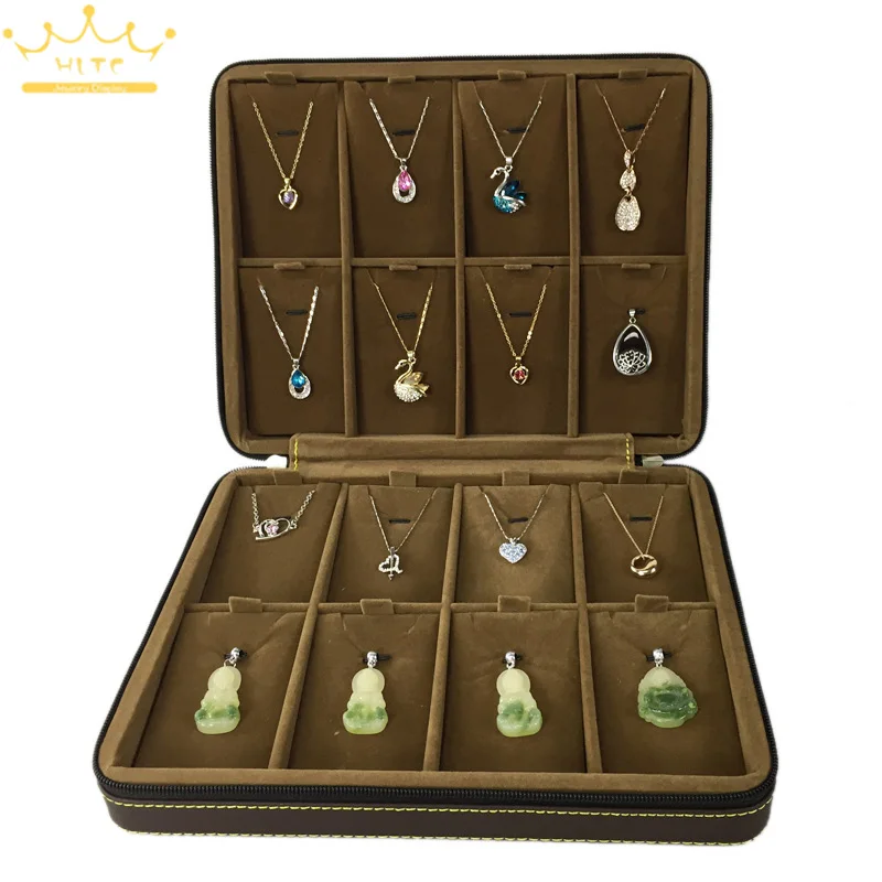 High Quality Jewelry Storage Box Zipper Organizer Necklace Pendant Holder Ring Leather Velvet Case Business Travel
