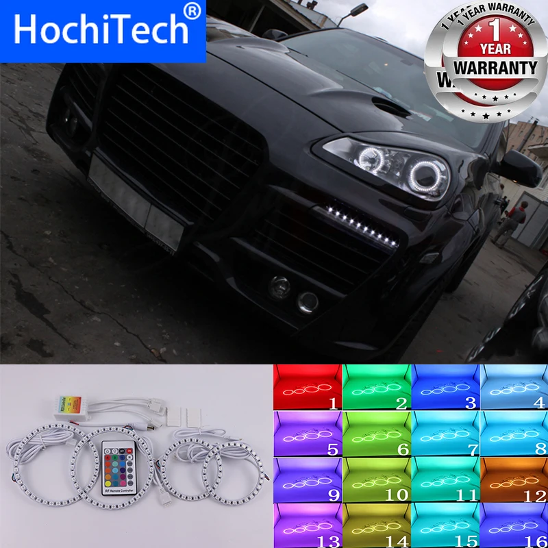 

For Porsche Cayenne 957 2007 2008 2009 High Quality Multi-Color Angel Eyes LED RGB Headlight Halo Ring Set RF Remote Control