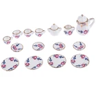 Набор миниатюрных фарфоровых чайных чашек 1:12, 15 предметов, ситец, Цветочная посуда, кухонная мебель для кукольного домика, игрушки для детей