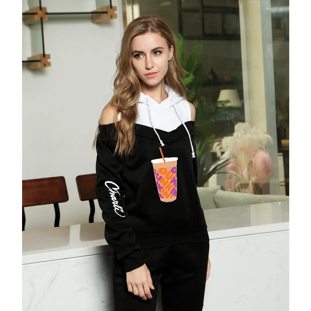 

Charli Damelio Hoodies Funny Ice Coffee Splatter Hoodie Fashion Sexy Women Off Shoulder Hoodies Streetwear Popular Sweatshirt