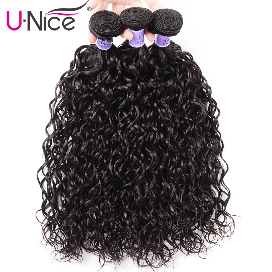 UNice Hair Kysiss Series Malaysian Water Wave Virgin Human Hair Extension 8-26inch 3 PCS Bundles with Closure Free Part