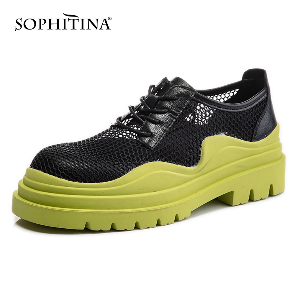 

Женские сетчатые туфли SOPHITINA, дышащие универсальные туфли на платформе, натуральная кожа, плоская подошва, летняя модель, FO688