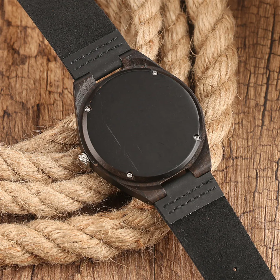 

Marble Pattern Display Ebony Watch Male Quartz Wristwatch Black Genuine Leather Wristband Casual Men's Wrist Watches with Box