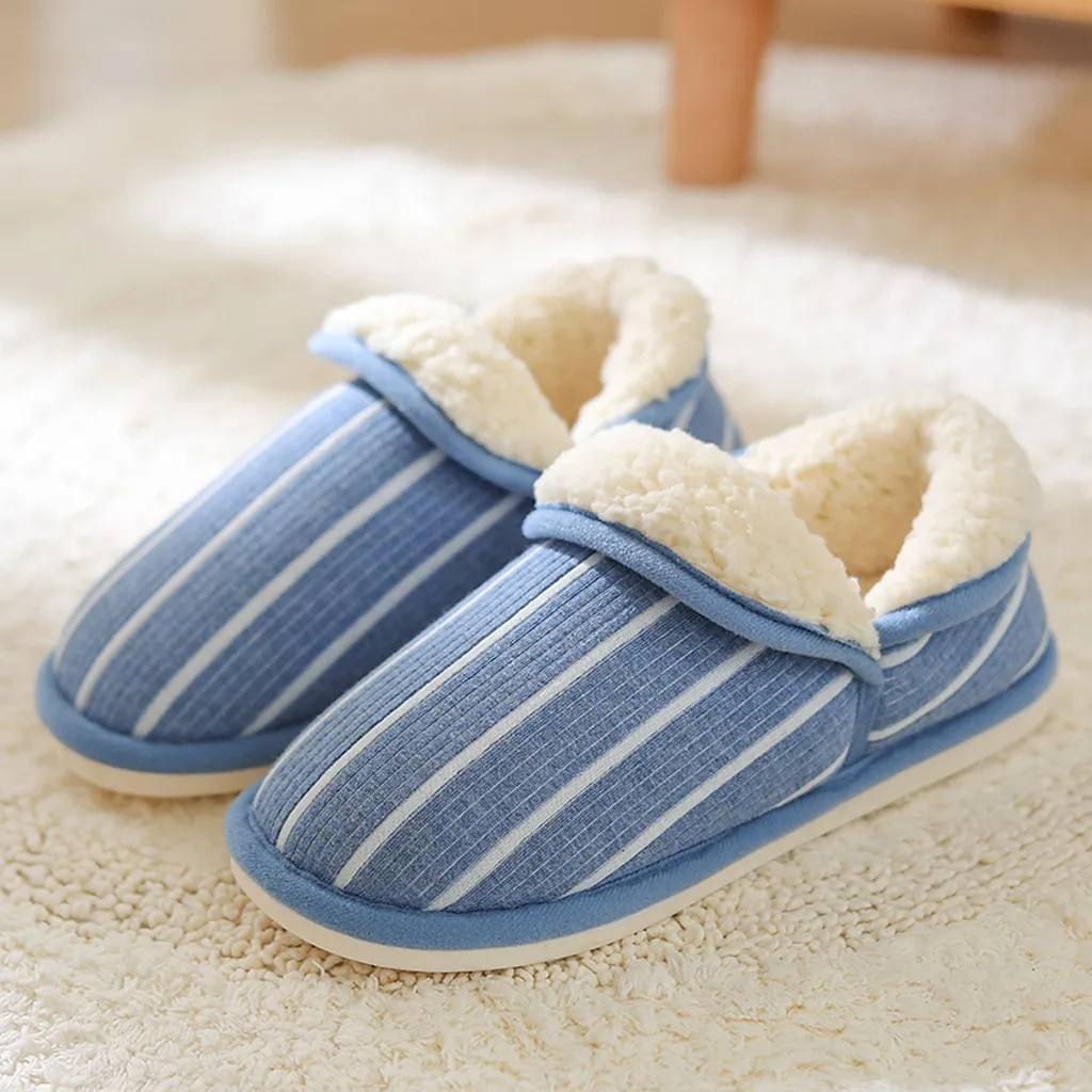 Тапочки в полоску Для мужчин из хлопка и плюша не скользкие слипоны плоская