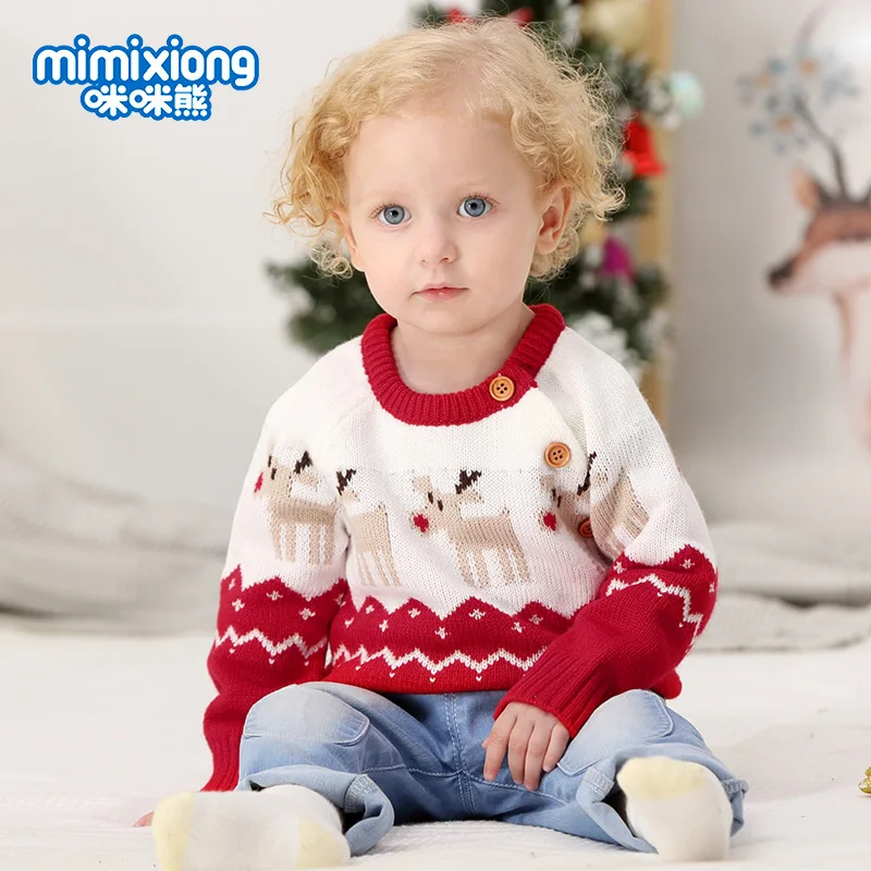 

0-2years Baby Girls Baby Boys Knitted Sweater Autumn Winter Infant Toddler Cartoon Christmas Deer Sweaters KF454