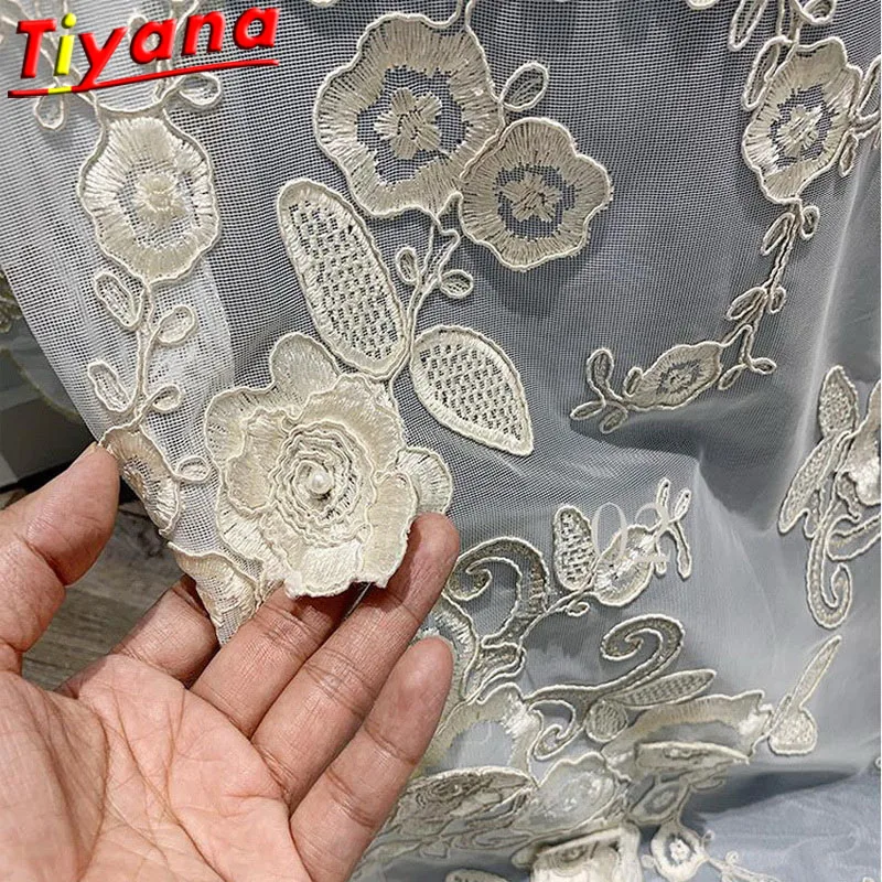 

HOTEL VILLA Luxury Pearls Embroidery Tulle Curtains for Living Room Princess Rope Embroidery Sheer Yarn for Bedroom X-M257#HS