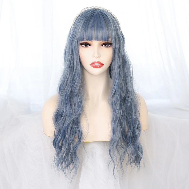 

LANLAN Long Wavy Wigs Synthetic Wigs Ombre Golden Wig with Gray bangs High Temperature Fiber for Women Heat Resistant