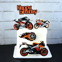 motorcycle theme happy birthday cake topper boys men birthday party cake decoration roadster theme party cupcake supplies