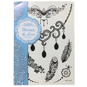 Черная элегантная хна временная татуировка для ног с перьями браслет шаблон вдохновленный стикер