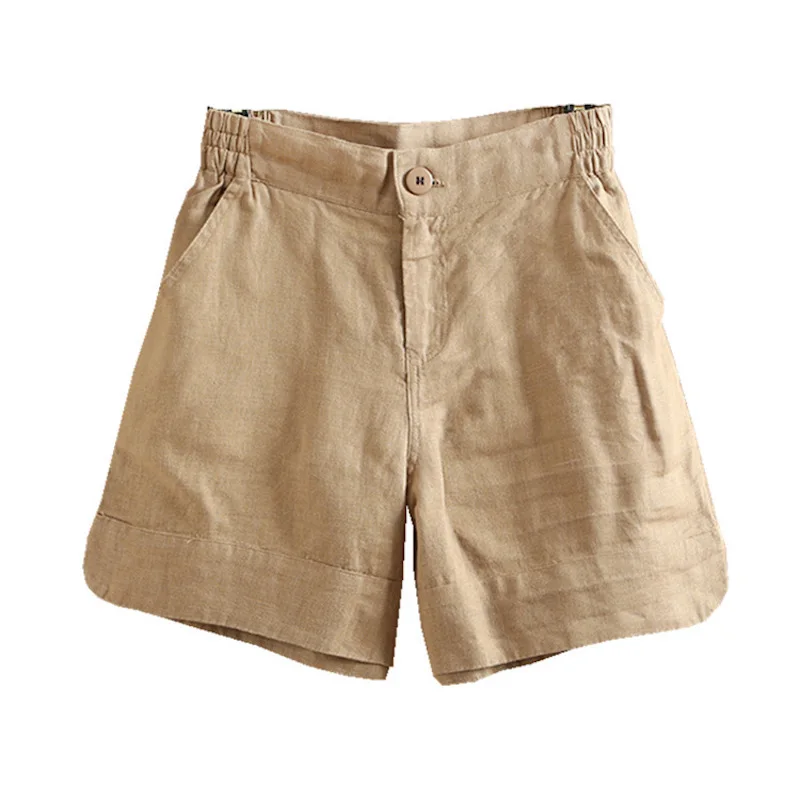 

Women Summer Fashion Korea Style Solid Color Wide Leg High Quality Cotton Linen Short Office Lady Casual Loose Harajuku Shorts