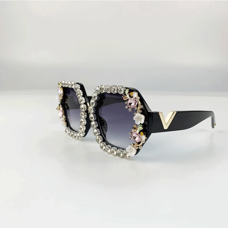 Старинные негабаритные квадратные с яркими кристаллами Обувь солнцезащитные