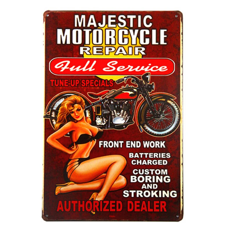 Маджестический знак для ремонта мотоцикла с девушкой Pin Up отличный гаража или
