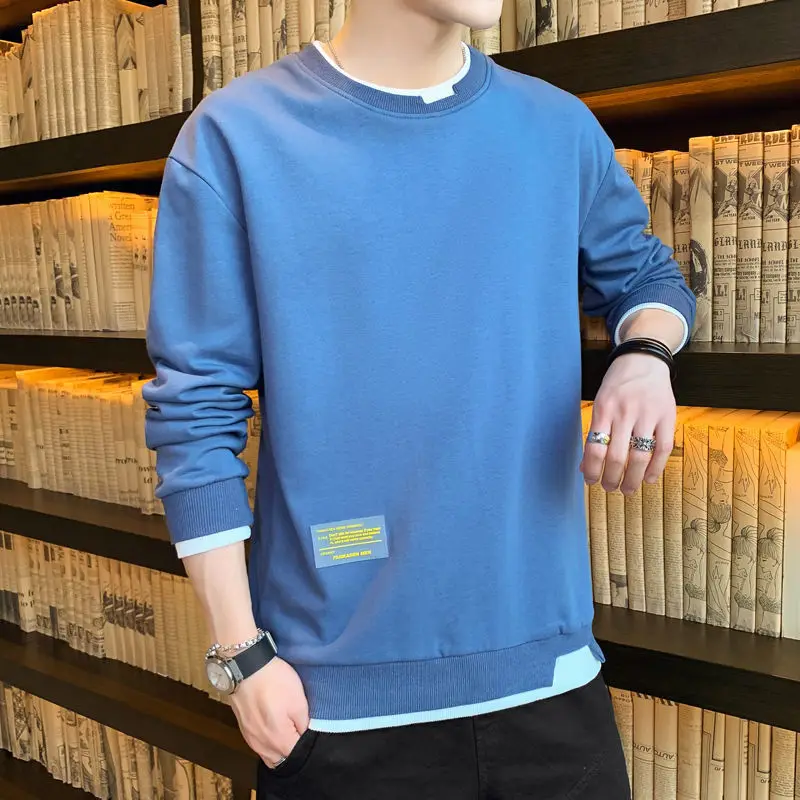 

2020 autumn new sweater men fake two round neck long sleeve T-shirts