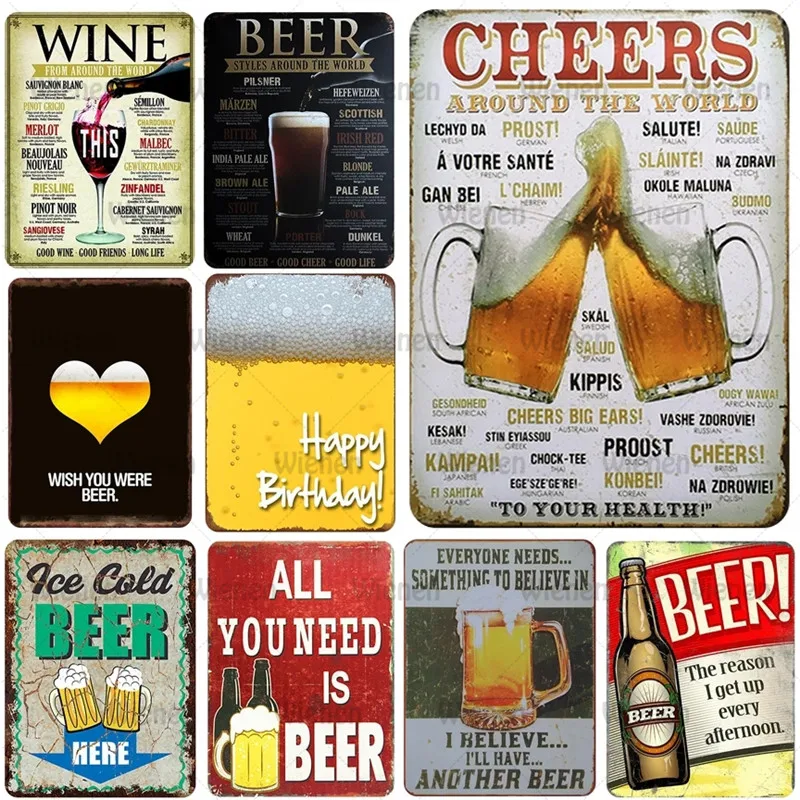 

Beer Cheers Tin Sign Vintage Wall Plate Painting Decor Bar Pub Restaurant Kitchen Pin Up Metal Signs Crafts Decorative Plaques