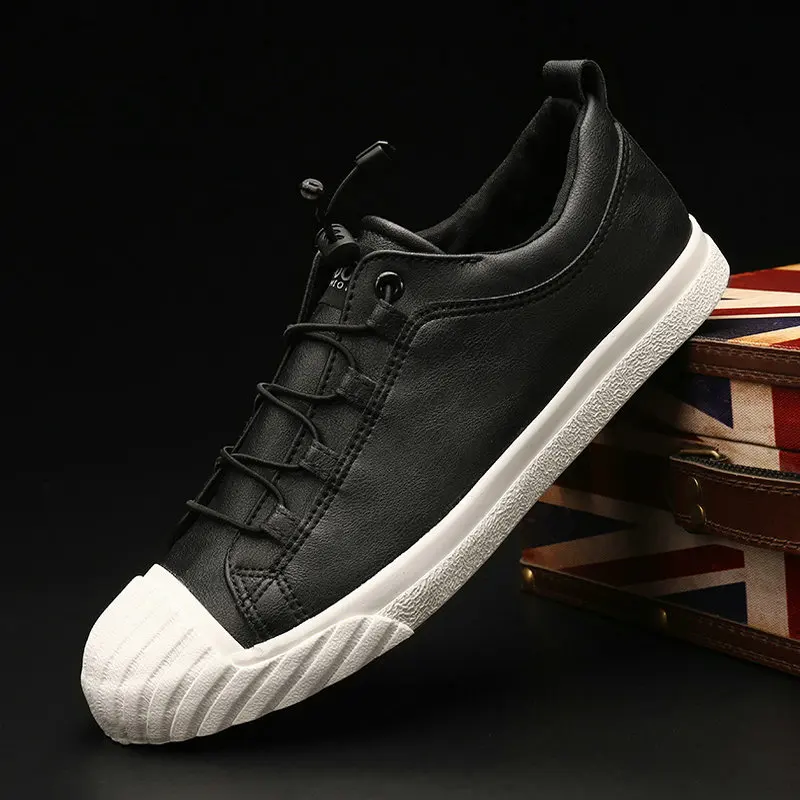Модная мужская черная повседневная обувь Кожаные кроссовки Мужская на плоской