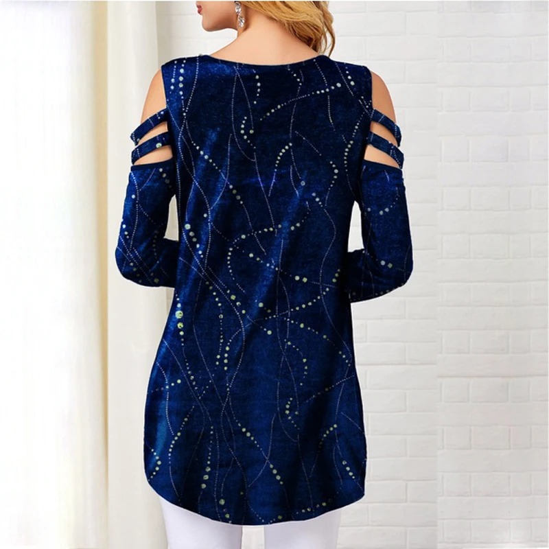 YELITE туника топы Женская Сексуальная Блузка с принтом открытыми плечами