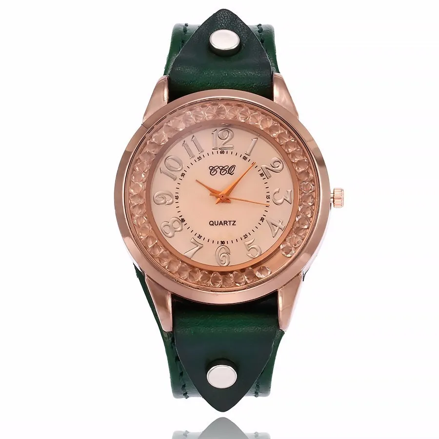 

Hot Fashion Women Genuine Leather Rhinestone Watch Casual CCQ Clock Female Quartz Diamond Watch Relogio Feminino