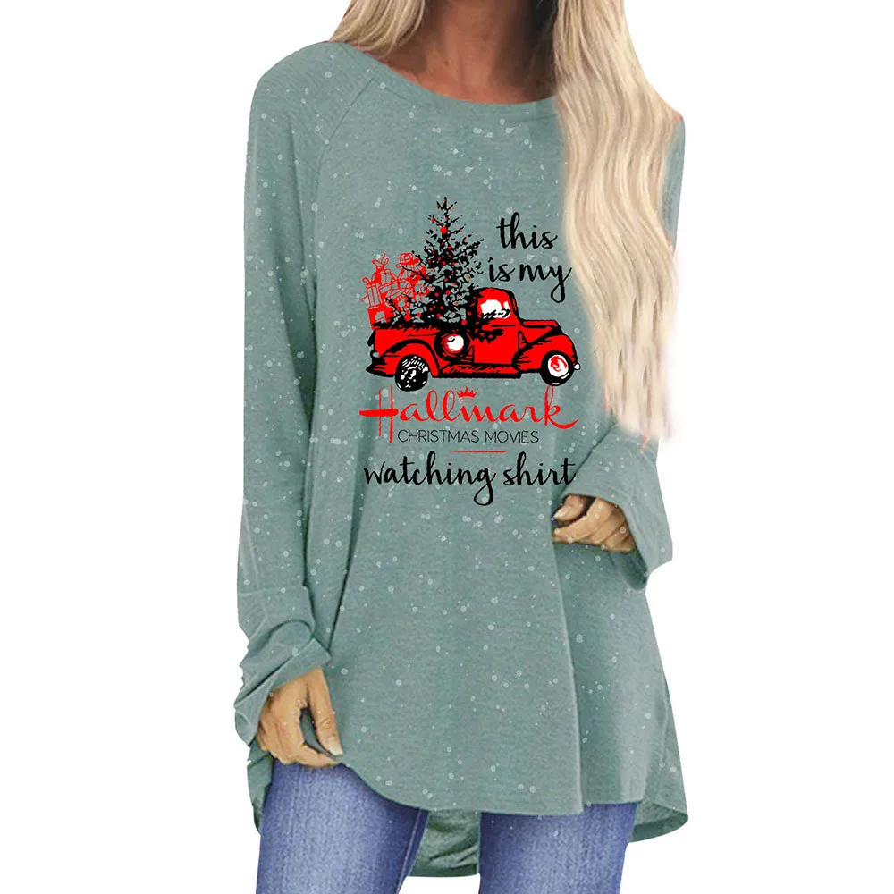 

2021 Christmas Loose Tunic Tops Kawaii fashion Clothes Casual Parttern Printed Womens Xmas Clothing Long Sleeve T-Shirt