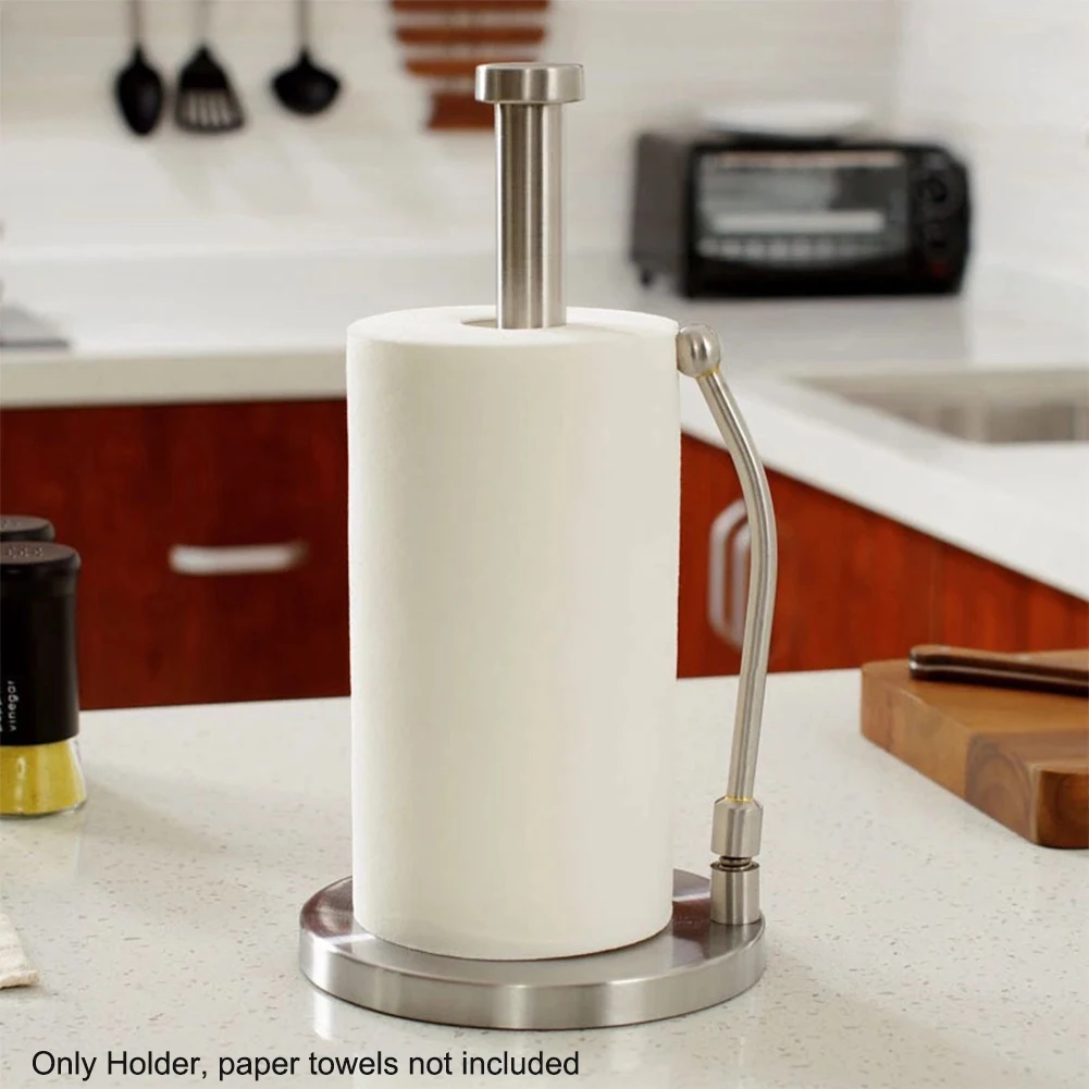 

Easy Tear Free-Standing Paper Towel Holder Home Countertop Stainless Steel Gift Organizer With Adjustable Spring Arm Dispenser
