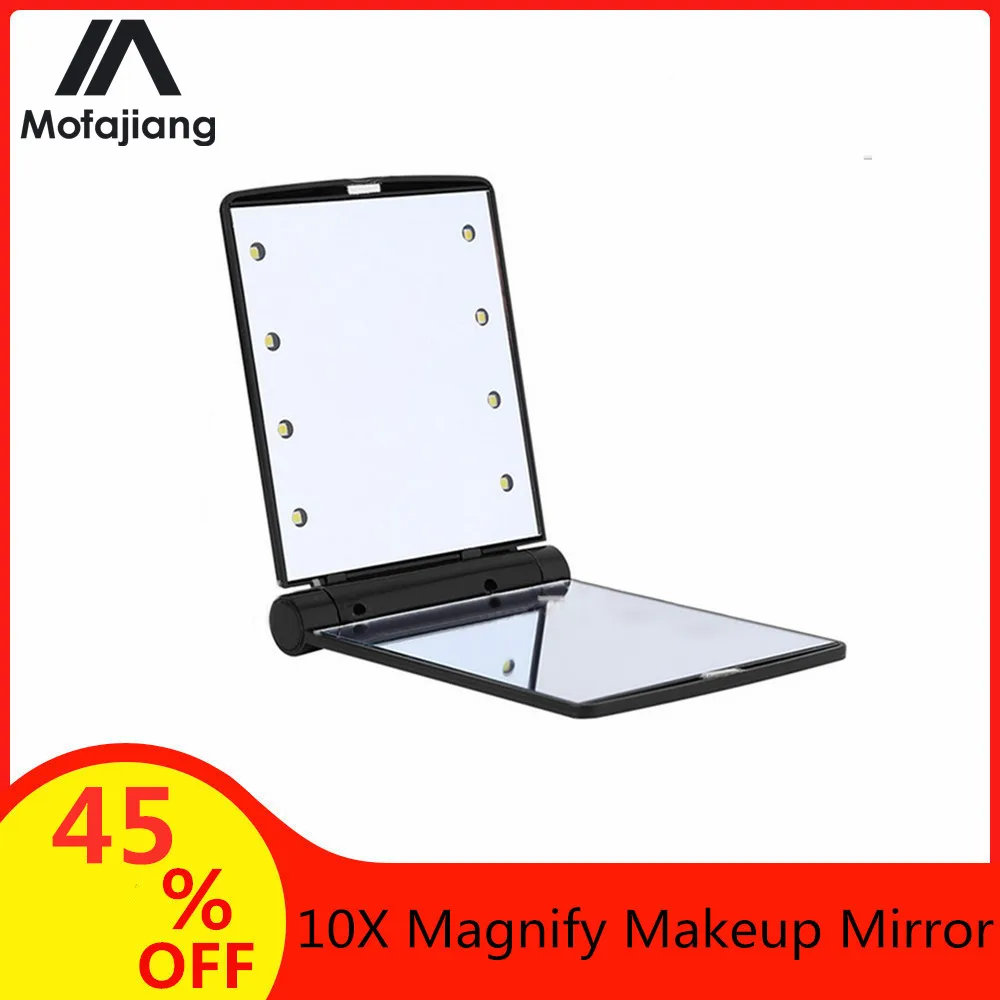 10X Magnify 8 светодиодных ламп косметическое зеркало модное женское складное