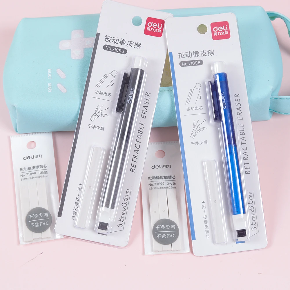 

1Set Press Eraser Retractable Pencil Eraser Rubber Mechanical Eraser Refill Student Writing School Stationery for Kids Drawing
