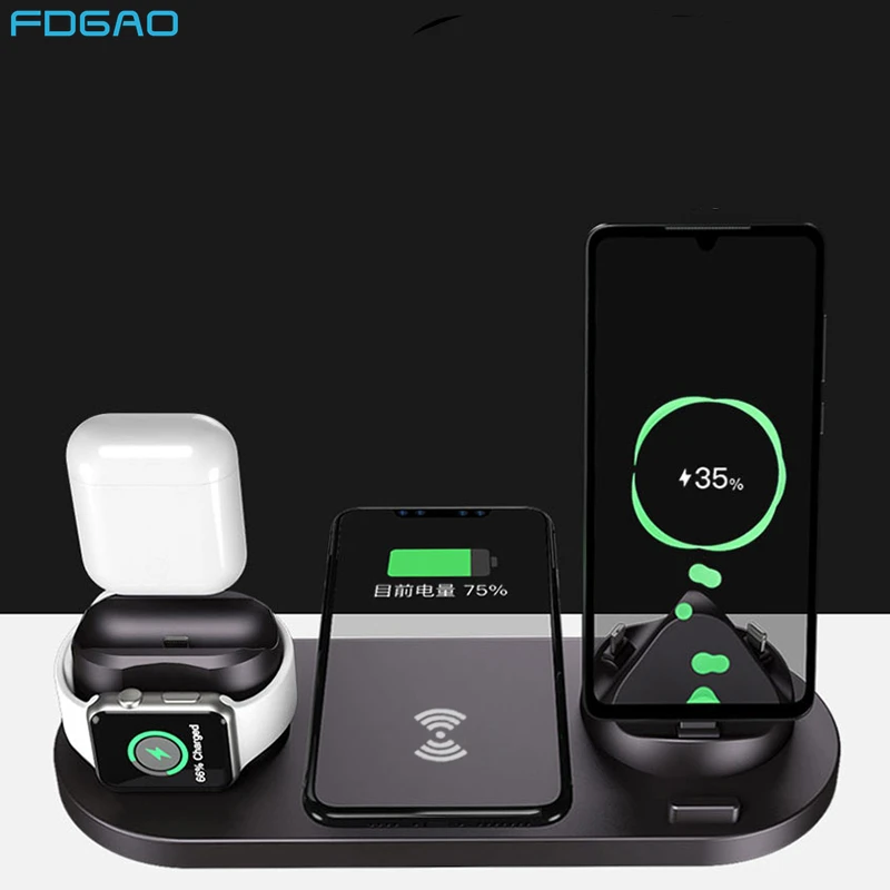 Беспроводная зарядная док станция FDGAO 6 в 1 для iPhone/Type C/USB 10 Вт Qi Быстрая зарядка