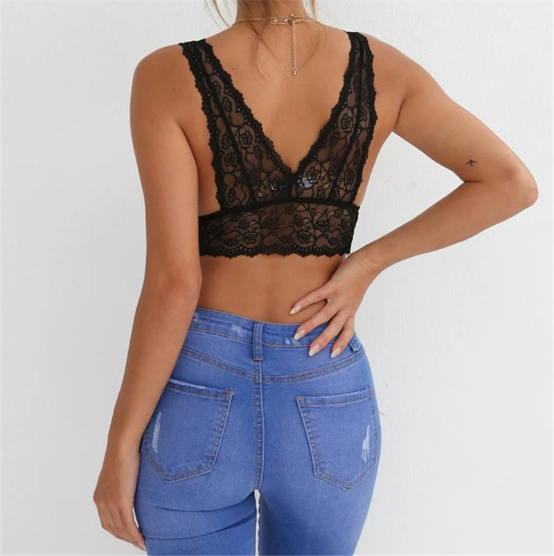 Sexy Lingerie Plus Size Lace Bra Women See-Through Bralette Deep V Neck Bustier Open Cup Bra Crop Top Women Vest Tank Top